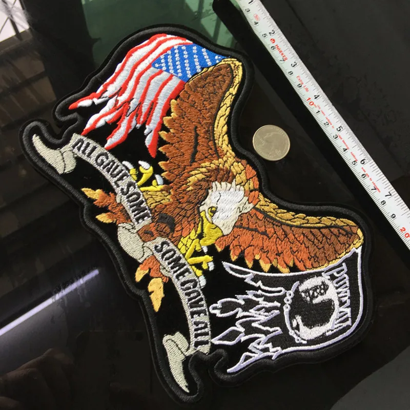 PGY High quality 23x15CM USA eagle and flag little one Embroidery Patches for Jacket Back Vest Motorcycle Club Biker Appliques