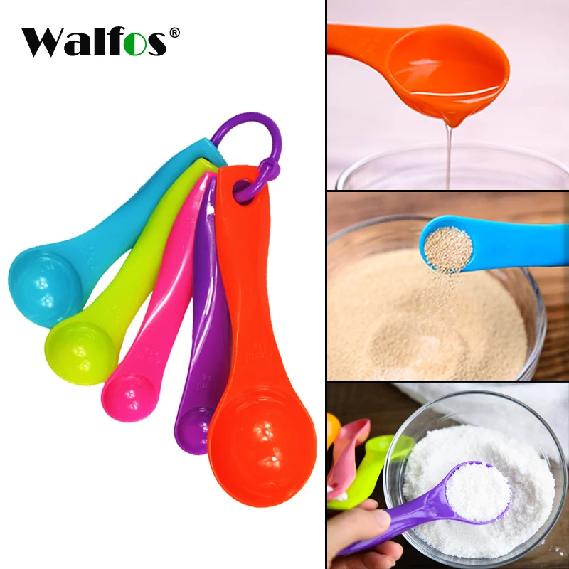 WALFOS 5Pcs/Set Lovely Colorful Plastic Measuring Cups Measure Spoon Kitchen Tool Kids Spoons Measuring Set Tools For Baking