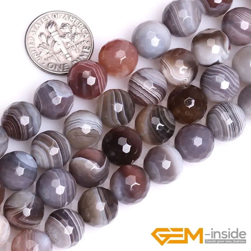 Perles rondes à facettes en agate naturelle du Botswana, pour la fabrication de bijoux, fil de 15 pouces, accessoires perle 4mm 6mm 8mm 10mm