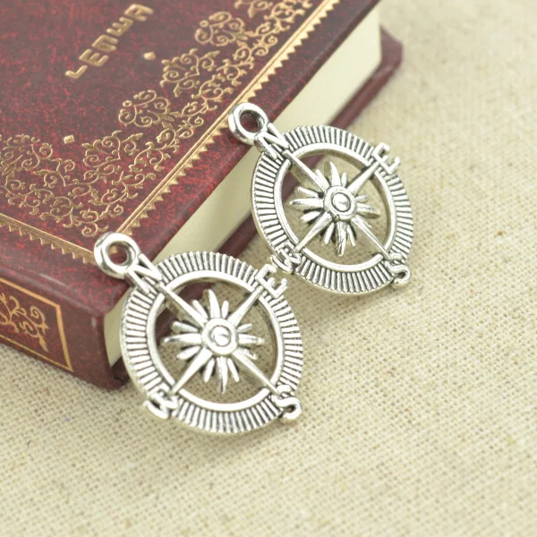 

High quality 10pcs metal antique silver Plated compass charms for DIY jewelry making 29*25mm H10