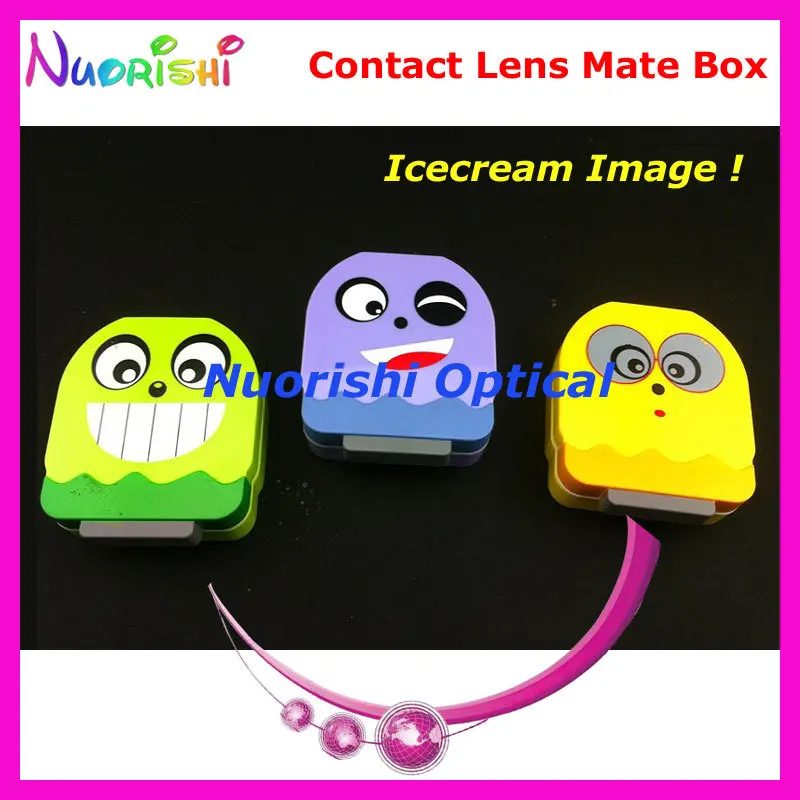 

Free Shipping 10pcs Icecream Image Contact Lens Mate Box with Mirror C509 contact lens case