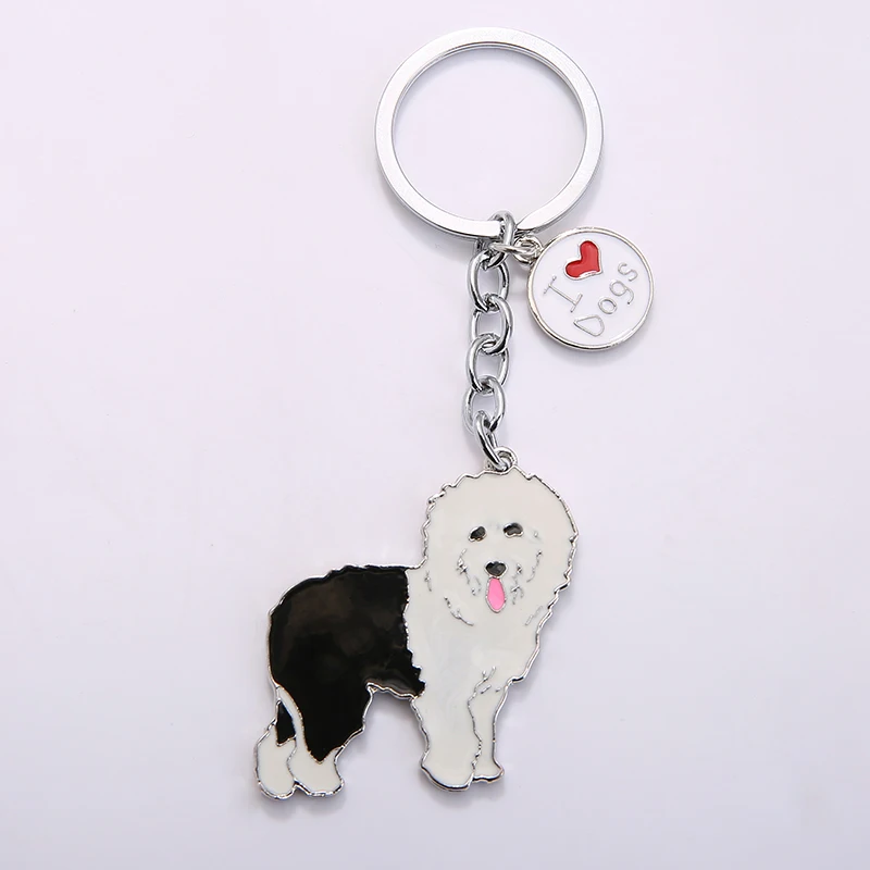 New Pet Old English Sheepdog Keychain Metal Dogs Keychains Tag Key Rings For Women Chains For Men Keyrings Car Wholesale Cheap