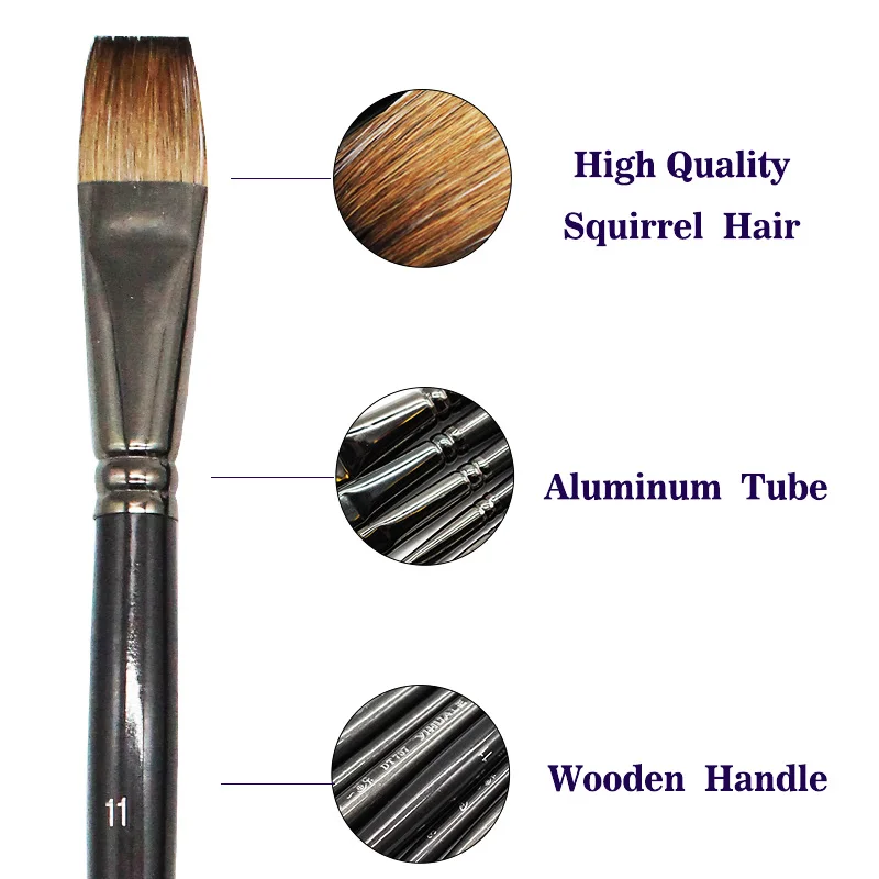 Professional Squirrel Hair Painting Brush Oil Painting Art School Supplies Pen Flat Paint Brush For Gouache Painting Drawing Set