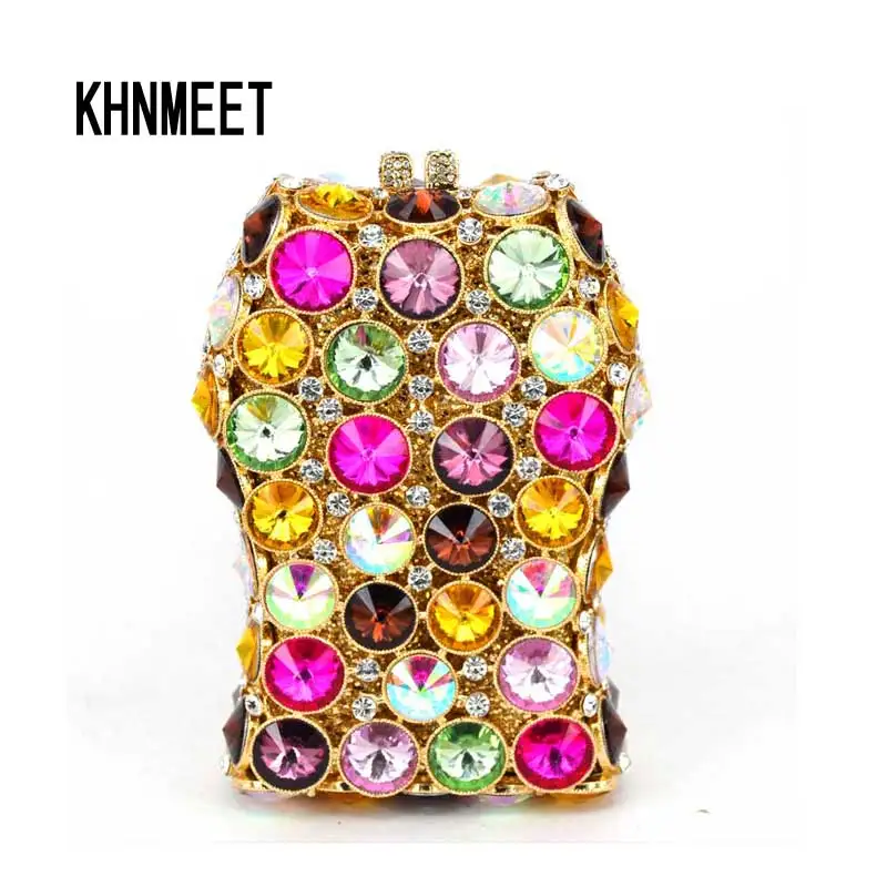 KHNMEET Fuschia pochette multicolore borsa da sera donna viola intenso borse da sera diamanti piccola borsa pochette da giorno borse SC330
