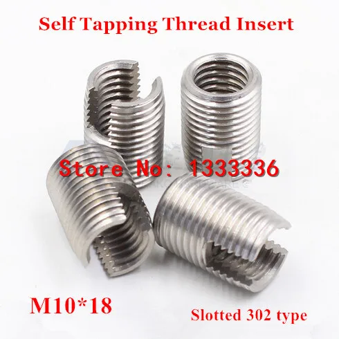 10pcs M10*1.5*18 (L) Self Tapping Thread Insert, 302 Slotted Type Stainless steel Screw Bushing M10 Wire Thread Repair Insert