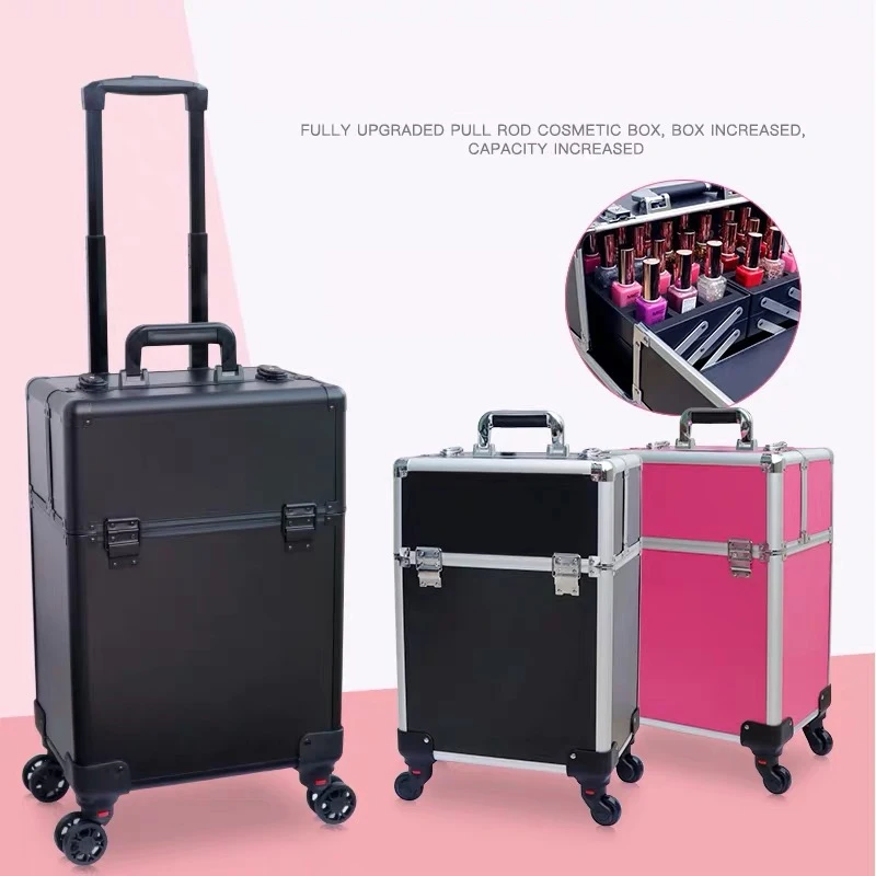 New Women Trolley Cosmetic case with Wheel,Nails Makeup Toolbox,Multifunction Beauty Tattoo Box Rolling Luggage Trolley Suitcase