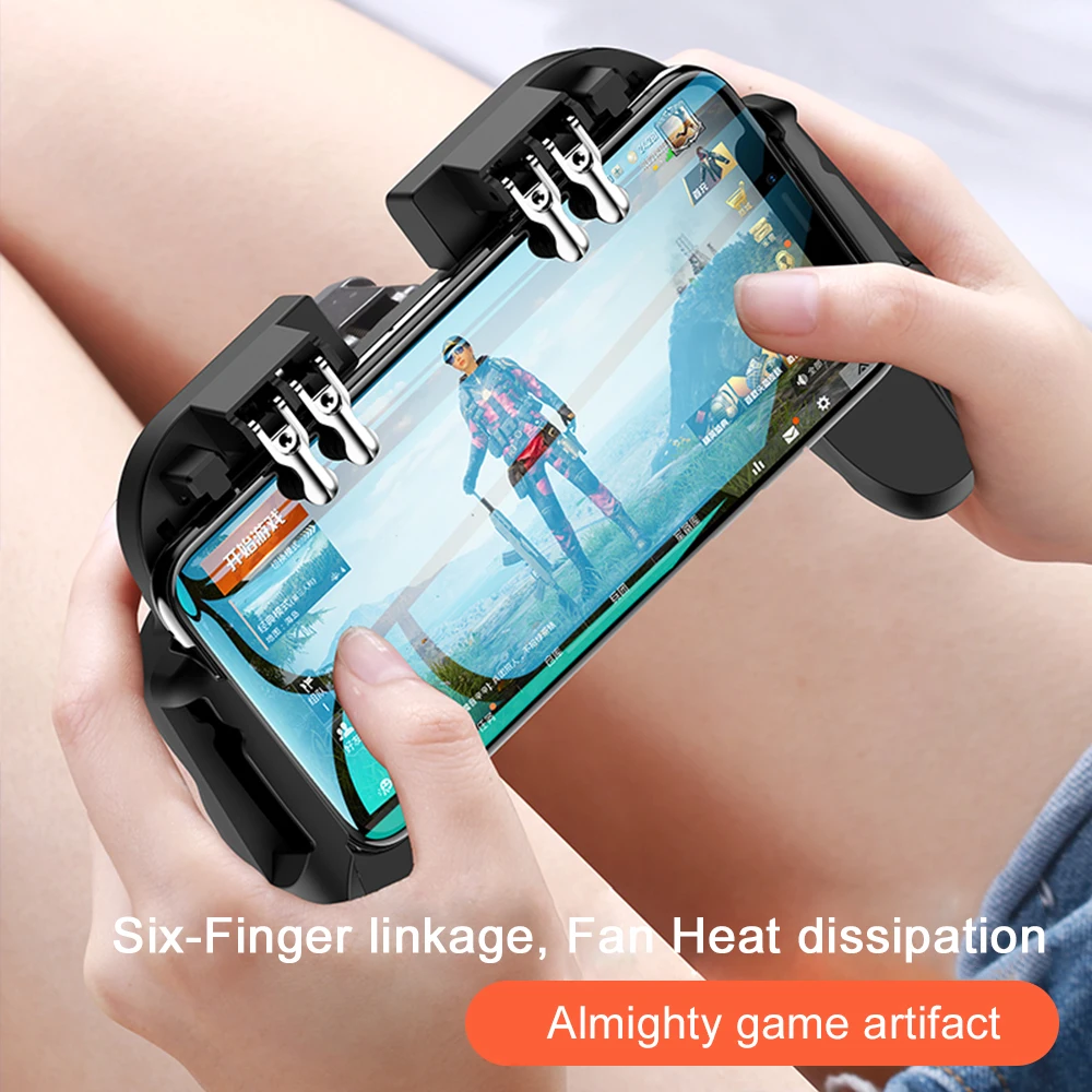 H9 ستة إصبع Pubg تحكم غمبد المقود Pubg المحمول الزناد L1R1 مطلق النار المقود لوحة ألعاب حامل هاتف مع المشجعين برودة