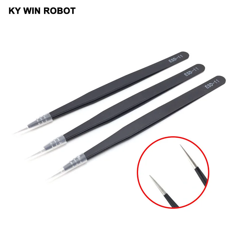 1 قطعة ESD-11 مكافحة ساكنة منحني مستقيم تلميح الملقط الدقة لحام مجموعة ملاقيط ESD الإلكترونية الملقط أداة