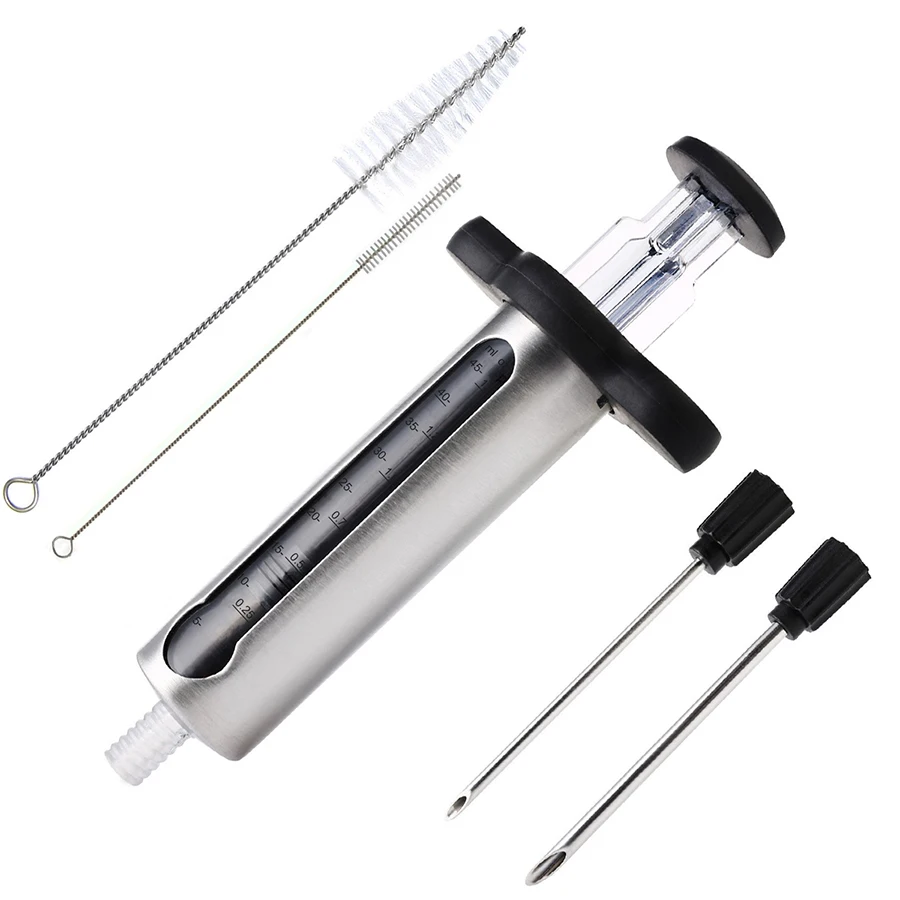 New 1.5 Oz Meat Injector Syringe Turkey Marinade Injector Meat Seasoning Injectors Kitchen Syringes  BBQ Tools with 2 Needles