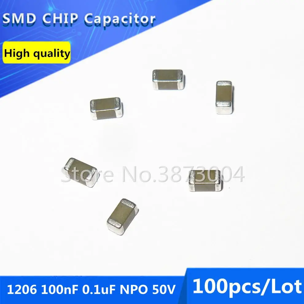 100pcs 1206 0.1UF 100NF 50V X7R 10% Thick Film Chip Multilayer Ceramic Capacitor