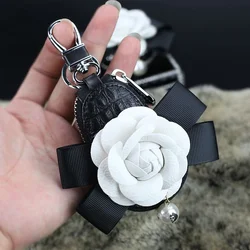Cute Pearl Flower Leather Car Key Case Key Holder Housekeeper Zipper Key Cover Bag Pouch Car Accessories Gifts for Women Girls