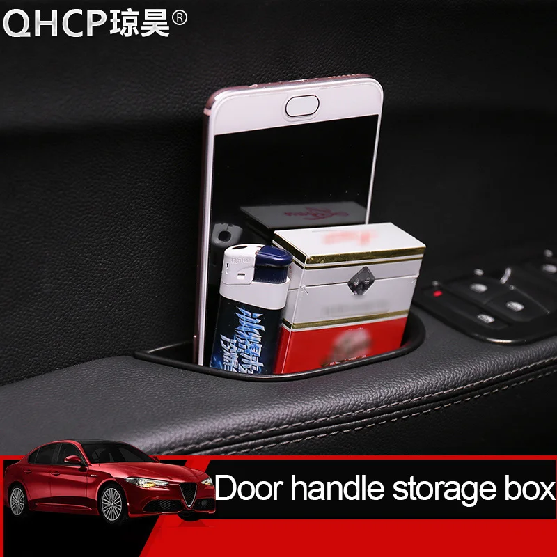 QHCP Car Armrest Storage Box Pallets Trays Case Door Handle Storage Box ABS Plastic For Alfa Romeo Giulia Stelvio 2017 Accessory