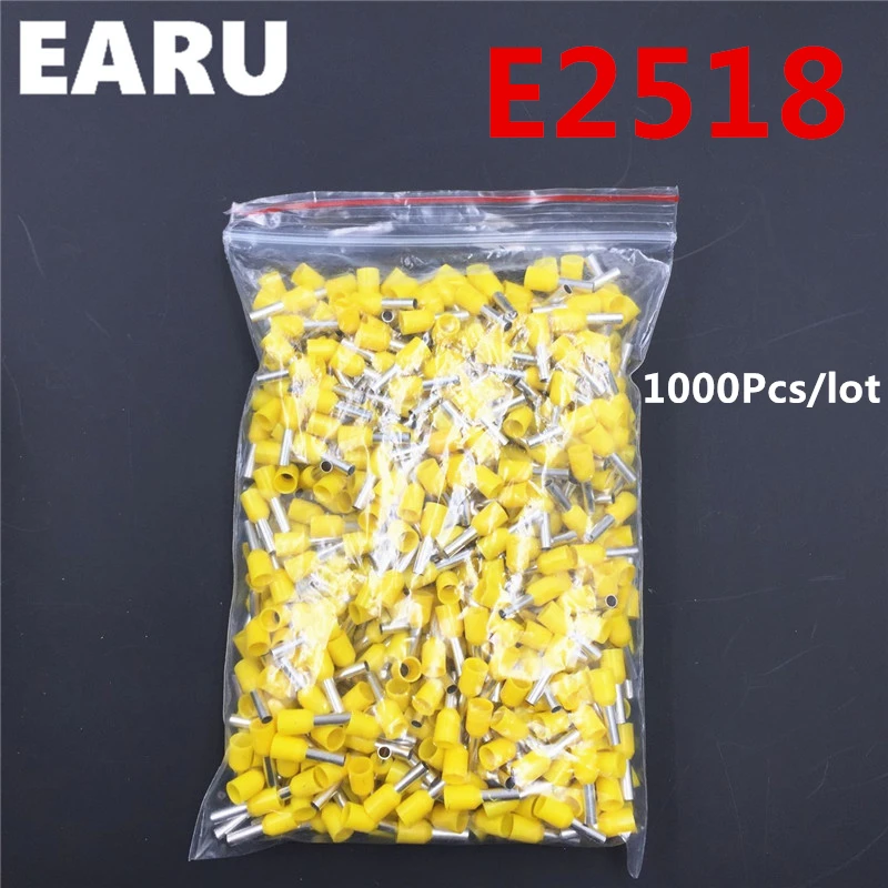 1000Pcs E2518 Tube Insulating Insulated Terminal 2.5MM2 14AWG Cable Wire Connector Insulating Crimp E Black Yellow Blue Red