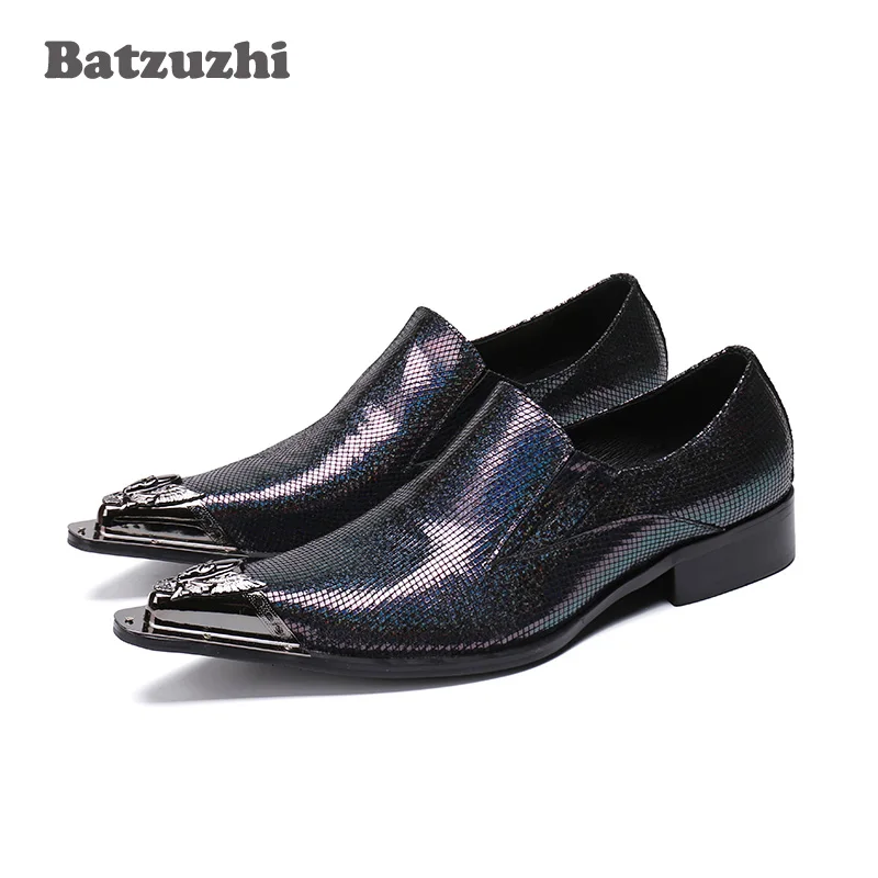 

Batzuzhi Luxury Zapatos Hombre Mens Shoes Pointed Metal Tip Leather Shoes Formal Business Party Dress Shoes Men, Big Sizes US12