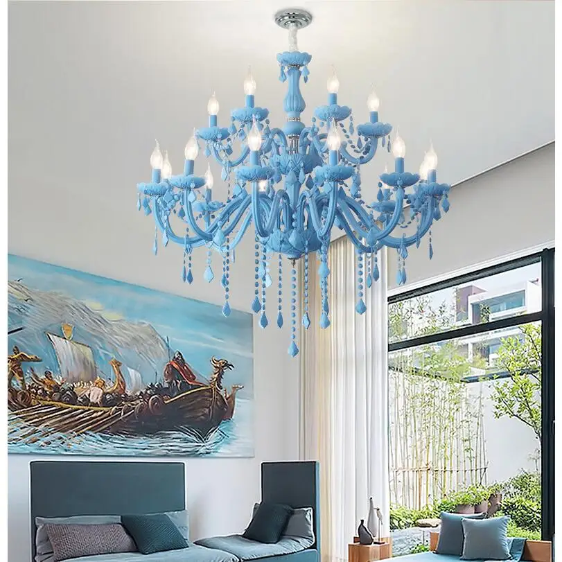 Modern Blue Chandelier Macaron E14 Pendant Children Bedroom Lamp Creative Fantasy Luminaire Stained Glass Lustre