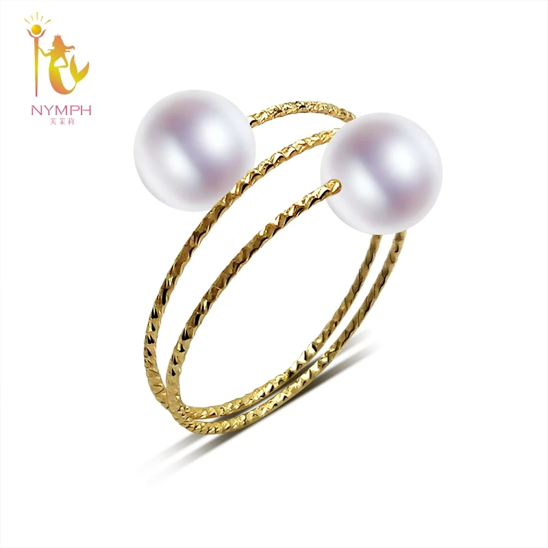 

NYMPH 18K Yellow Gold Rings Natural Freshwater Pearl Rings AU750 Fine Wedding Brands For Women Trendy Party Engagement Box J302