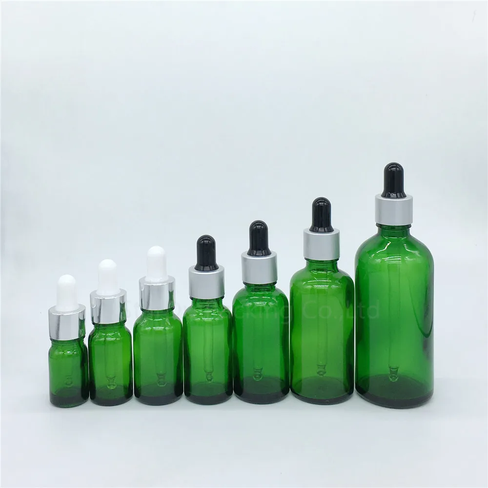 

100pcs 5ml/10ml/15ml/20ml/30ML/50ml/100ml Reagent Eye Dropper Drop Green Glass Aromatherapy Liquid Pipette Bottle Refillable