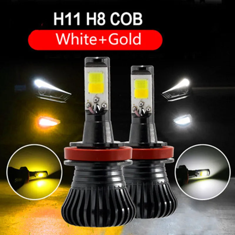 2pcs H8 H11 Dual Color Auto Fog Lights Car Led Bulb Lamp White Golden Yellow Ice Blue 3000K 6000K automobiles 12v car styling