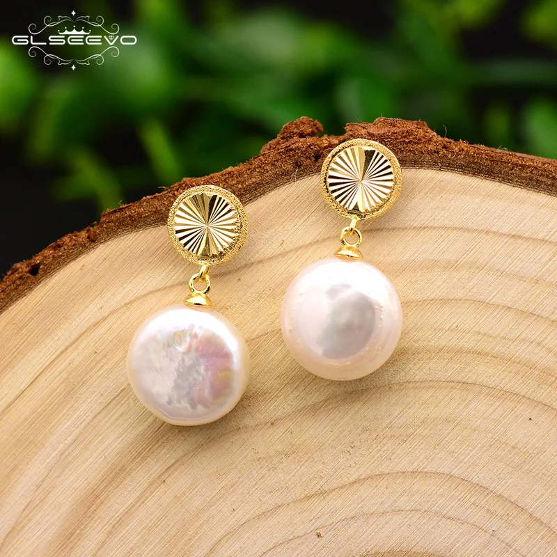 100%925silver earrings natural freshwater flat pearl high hand geometry circular earrings women act the role ofing is tasted