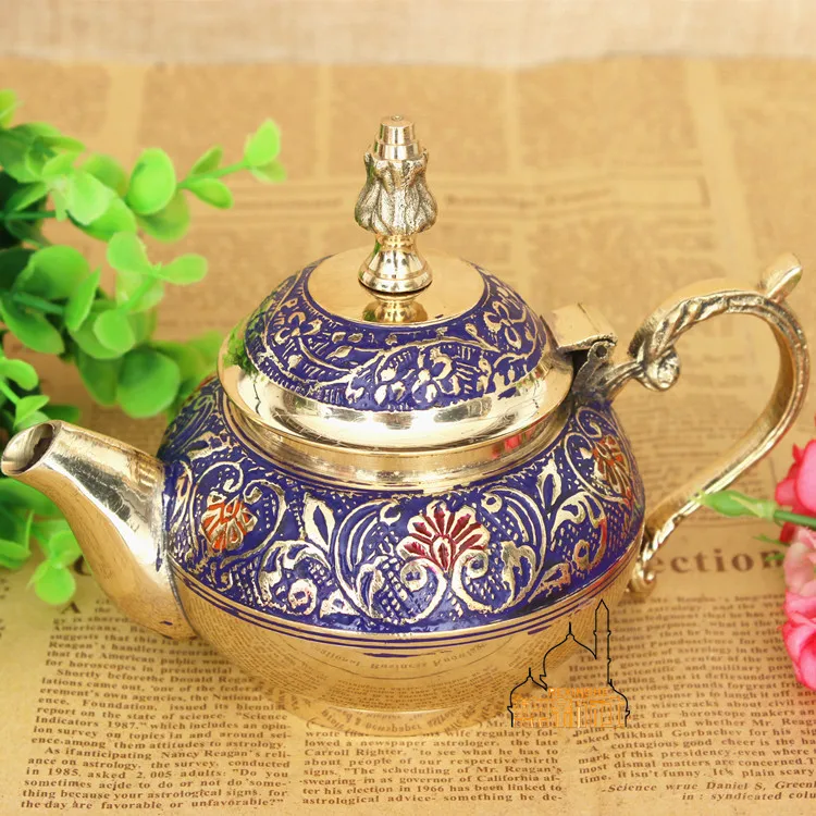 Pakistan India Bronze Brass painted carved tea pot national Halal Restaurant tableware pot pot kettle