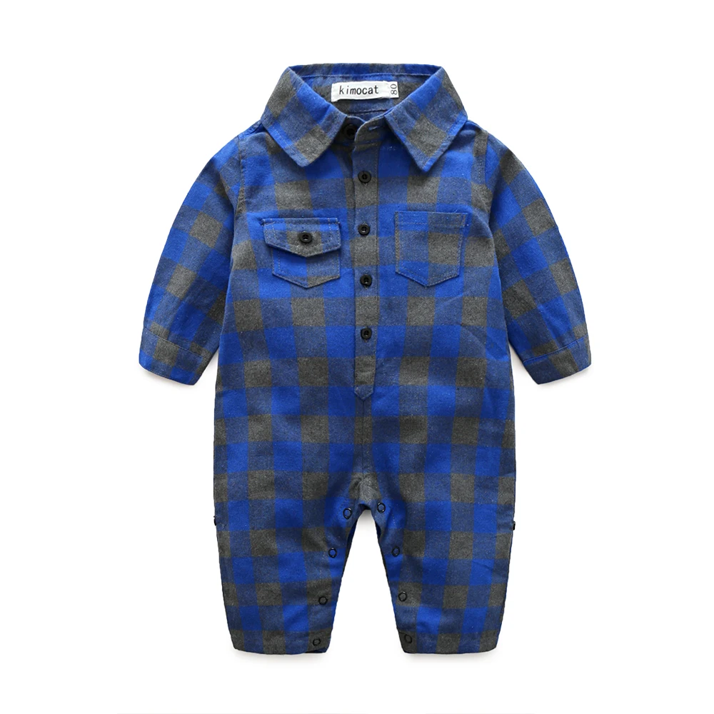 Plaid bebes clothes baby clothes long sleeve lapel baby romper newborn cotton baby costume baby boys newborn clothes