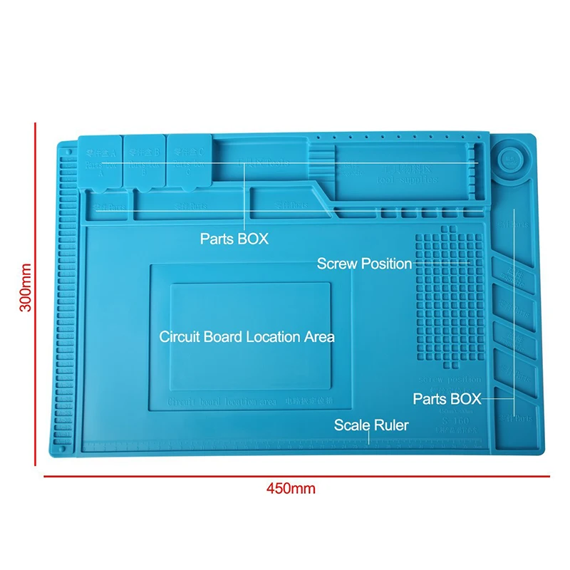 45x30cm Heat Insulation Silicone Pad Desk Mat Maintenance Platform for BGA Soldering Iron Repair Station with Magnetic Section