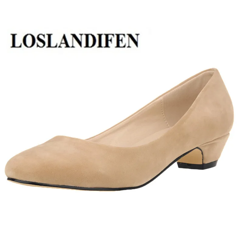 

LOSLANDIFEN Women's Pump Round Toe 3 cm Kitten Heel Stable Thick High Heel Shoes for Office Lady Women Flock Mujer Zapatos 35-42