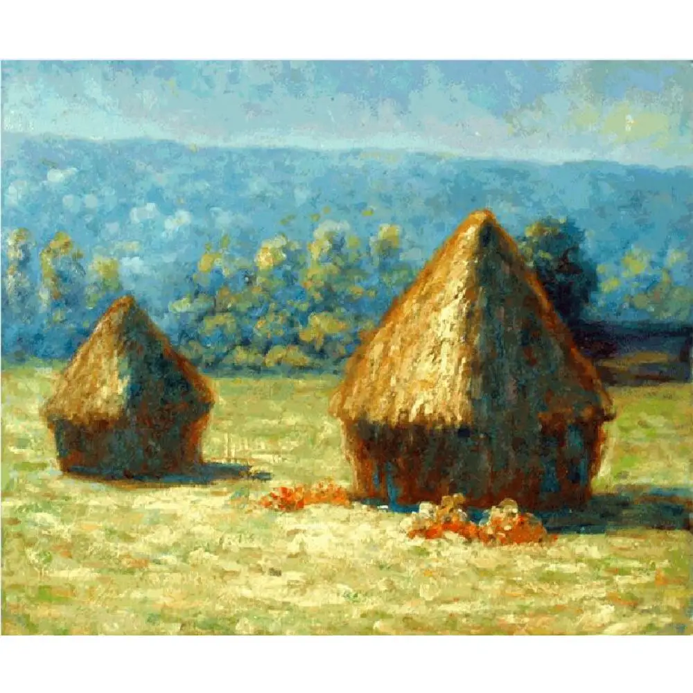 

Handmade Claude Monet Oil Paintings Canvas Room Decor Grain Stacks End of Summer Morning Effect by Landscape Art High Quality