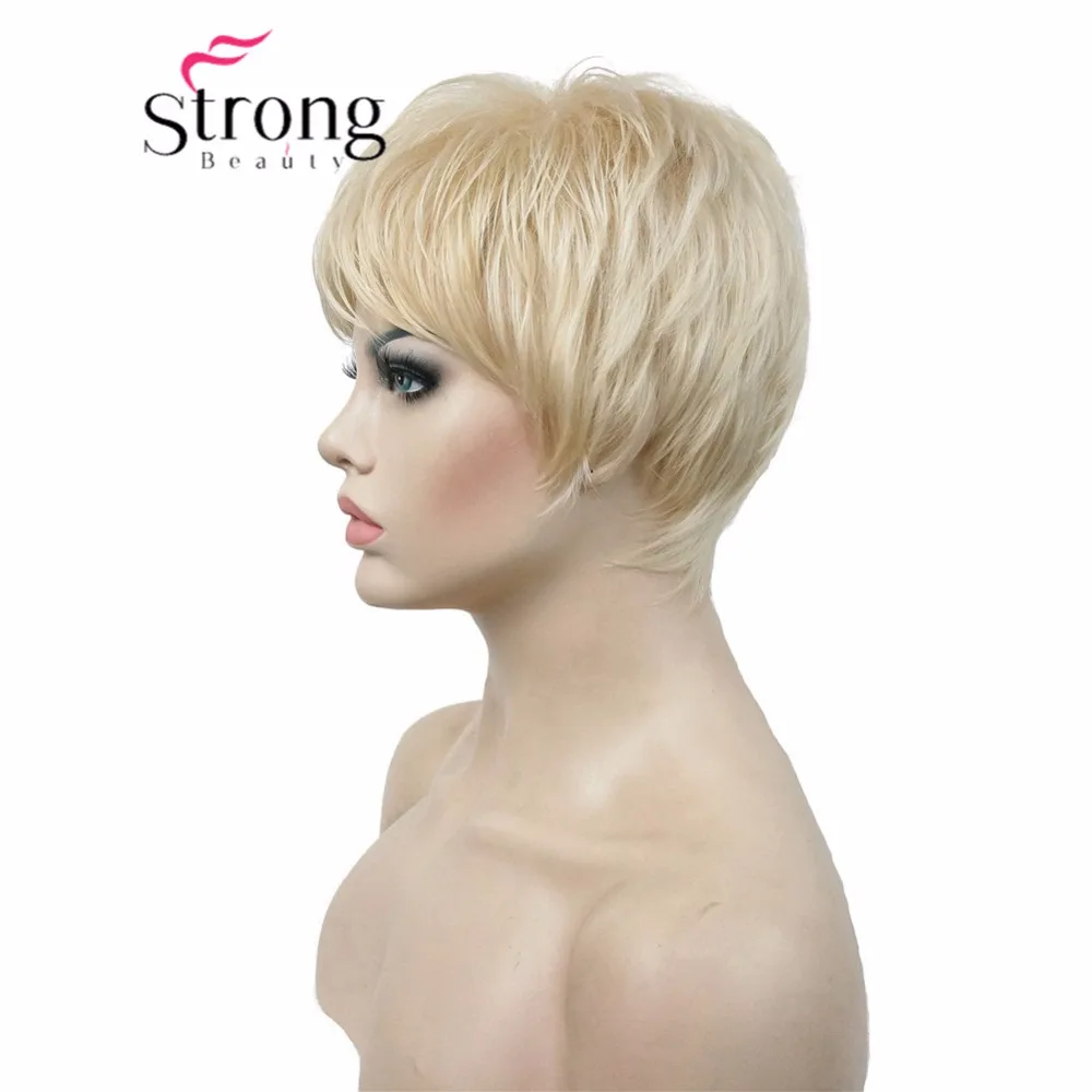 StrongBeauty Super krótkie warstwowe i kolczaste blond Pełna peruka syntetyczna Peruki Czarny Brązowy WYBÓR KOLORÓW