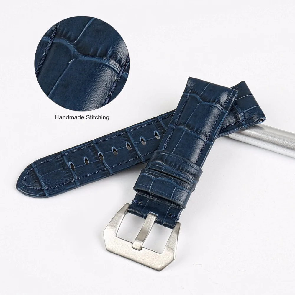 MAIKES Genuine Leather Watch Strap 22mm 24mm 26mm Fashion Blue Watch Band Stainless Steel Buckle Watch Accessories Watchband