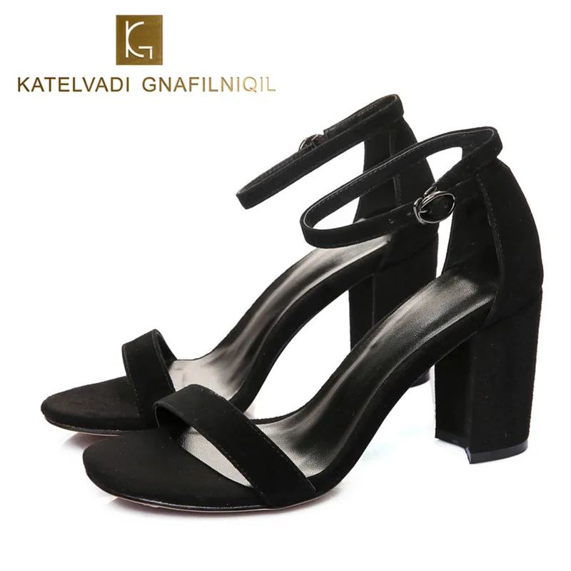 

KATELVADI Shoes Women Black Gladiator Sandals Women Summer Sandals Ankle Strap 8CM High Heels Female Shoes Sandals Women K-317