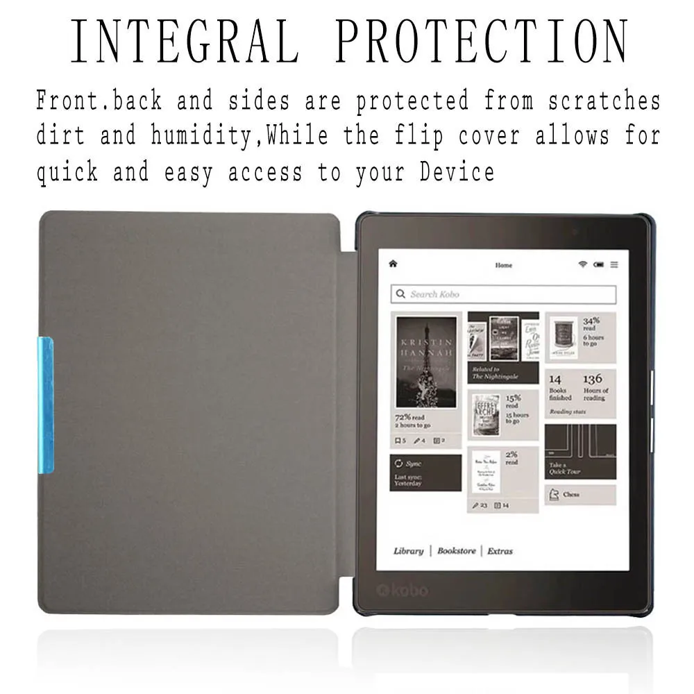 Flip Smart Auto sleep&awake Magnetic case For Kobo Aura h2o Edition 2 (6.8 inch) ebook eReader Protective Shell Cover+Film+pen