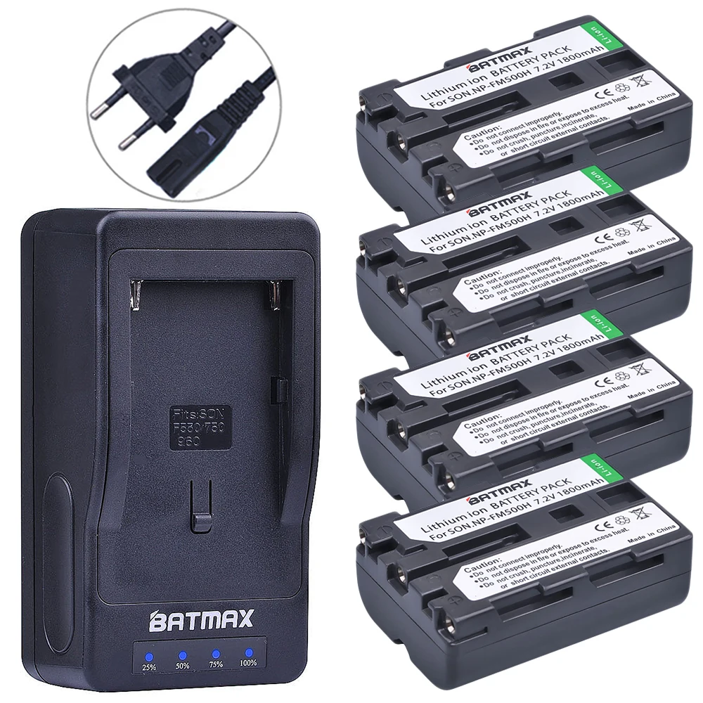 

4-Packs NP-FM500H Battery + LED Ultra Fast Charger for Sony DSLR-A350 A450 A500 A550 A560 A580 A700 A850 A57 A58 A65 A77 A99