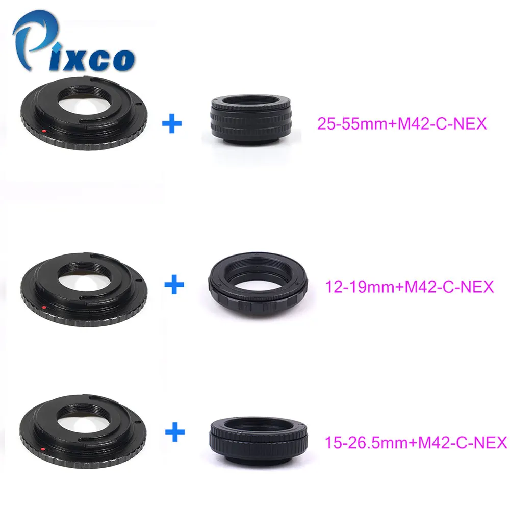 M42 Lens Adjustable Focusing Helicoid Macro Tube Adapter 25-55mm/12-19mm/15-26.5m + Lens Adapter M42 /C Mount Lens to NEX camera