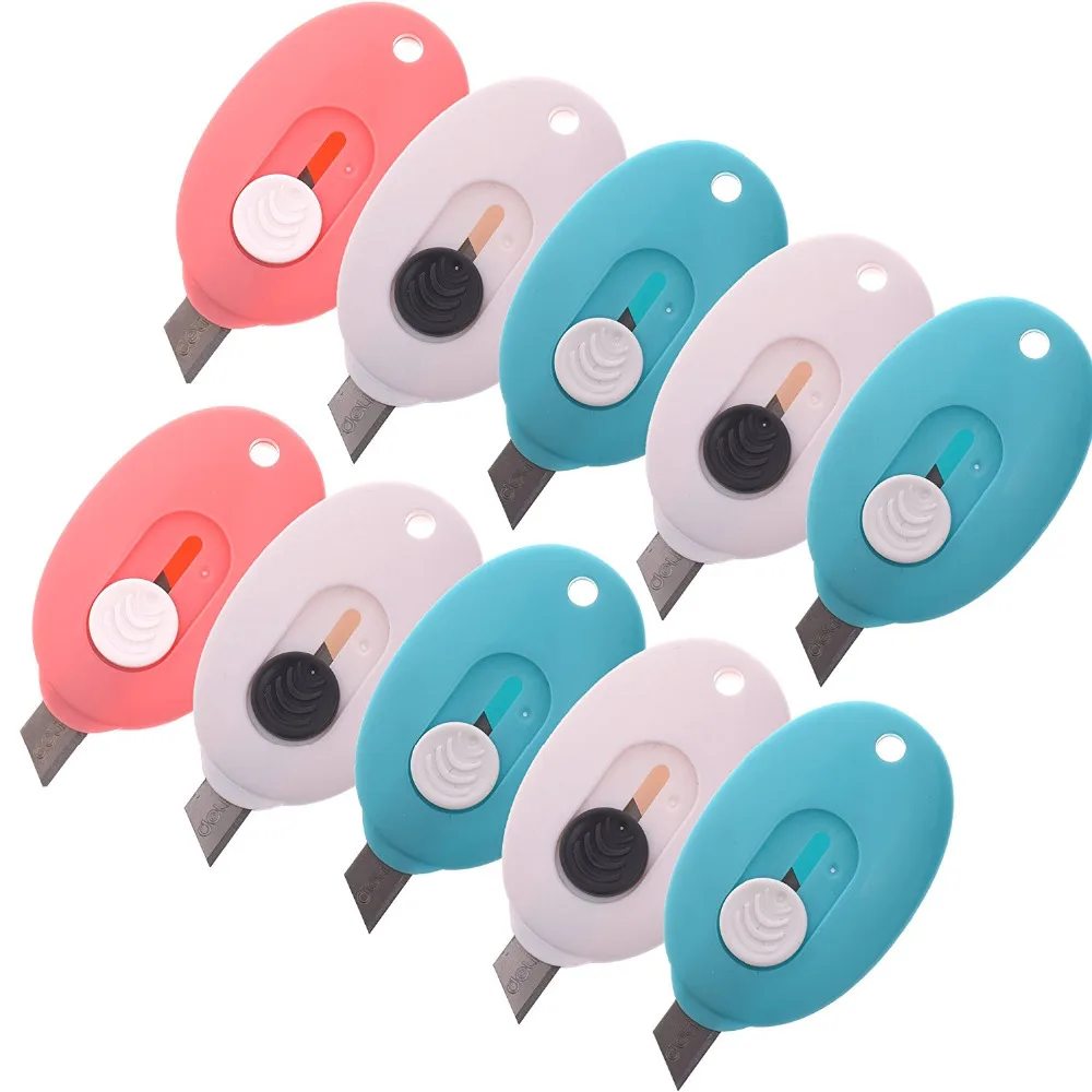 10PCS Random Color Mini Retractable Utility Knife Box Cutter Packing Bag Opener Letter Opener