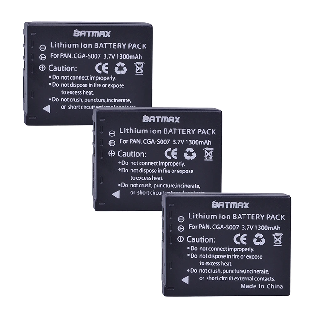 

Batmax 3 Pc CGA-S007 S007E S007 S007A Camera Li-ion Battery for Panasonic DMC TZ1 TZ2 TZ3 TZ4 TZ5 TZ50 TZ11 TZ15 Bateria