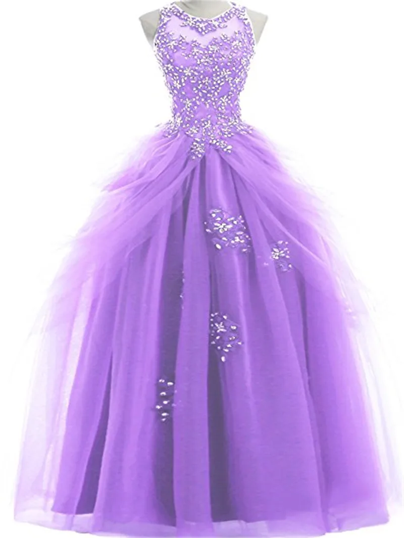 Gardlilac Organza Scoop Leher Manik-manik Tanpa Lengan Off Bahu Lantai-length Ball Gown Quinceanera Dresses