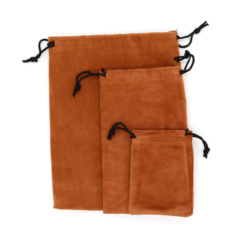 5pcs 7x9 9x15 15x20cm 3sizes New Soft Velvet Bags Pouches Drawstrings Soft Small Jewelry Gift Packing Bags Coffee Brown Color