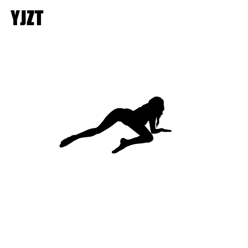 YJZT 11.4*5.8CM Nice Design Sexy Kneel Crawling Lady Black/Silver Skillful Manufacture Vinyl Decals Covering The Body C20-0298