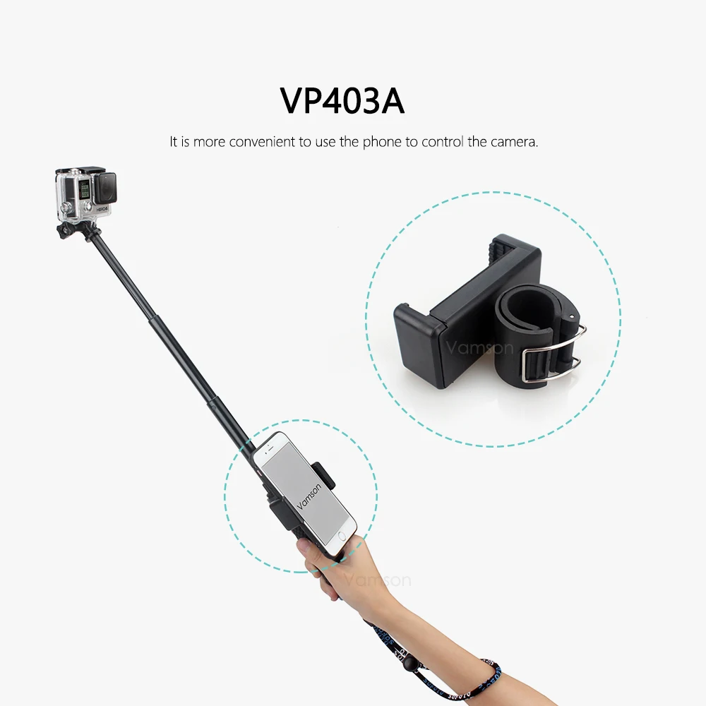 Vamson for GoPro 12 11 10 9 8 7 Aluminum Extendable Pole Selfie Stick Monopod Tripod Mount for GoPro Hero 11 for Insta360 for Yi