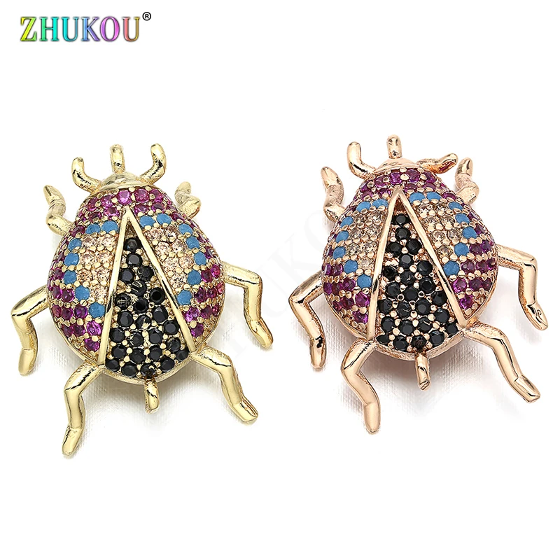 18*21mm Handmade Micro Pave Cubic Zirconia Beetle Charms Connector for Diy Jewelry Findings, Hole: 1mm, Model: VS259