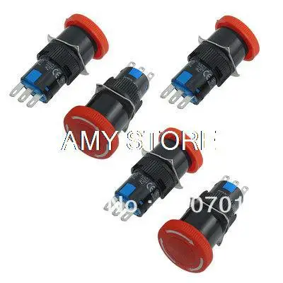

5pcs 3 Pins 1NO 1NC SPDT Latching Maintained Self-Locked Mushroom Emergency Stop Pushbutton Switch 16mm Mounting Hole AC 250V 5A
