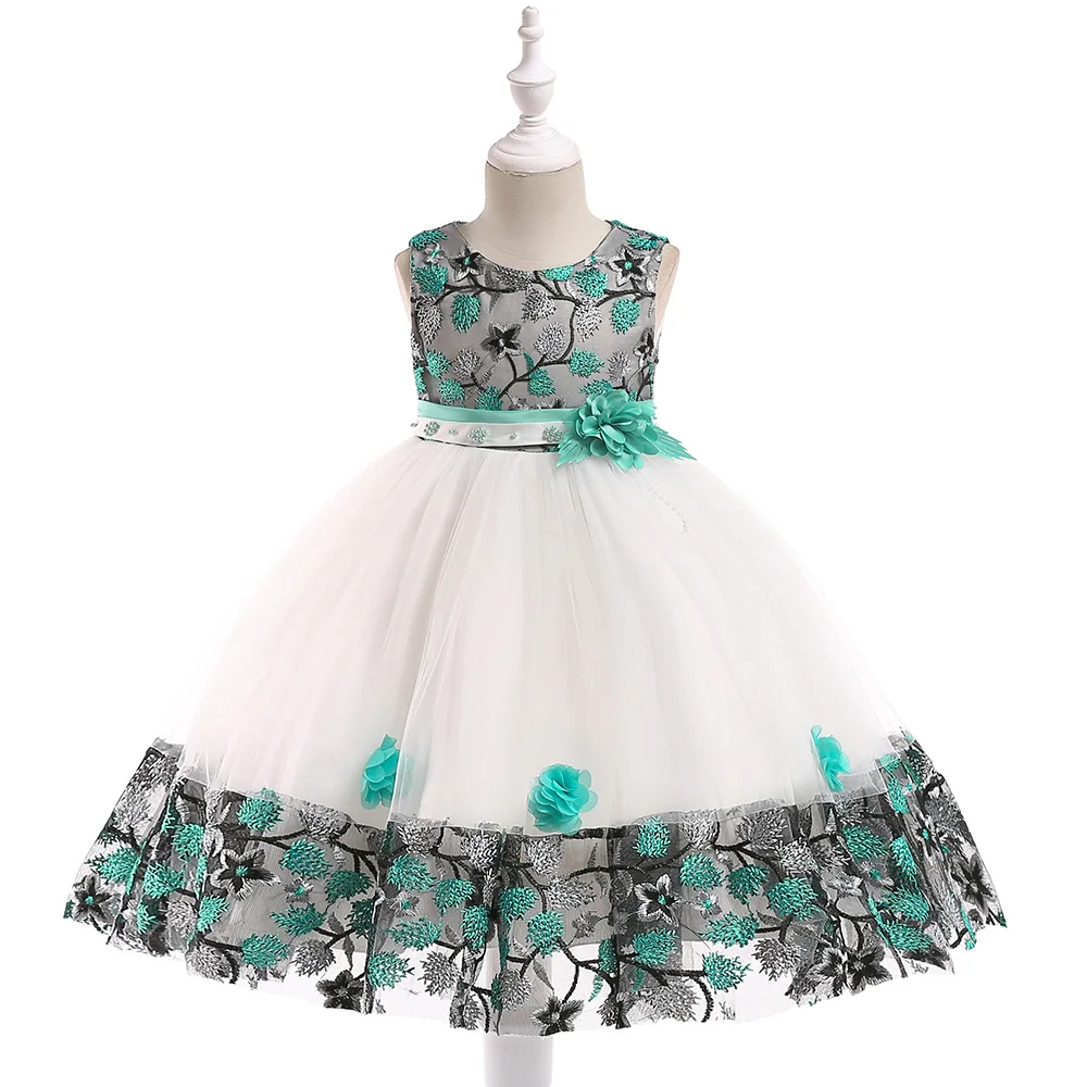 Summer Kids Girl Dress Embroidery Flower Girls Birthday Party Dresses Children Princess Prom Costums Formal Clothes 3 8 Years