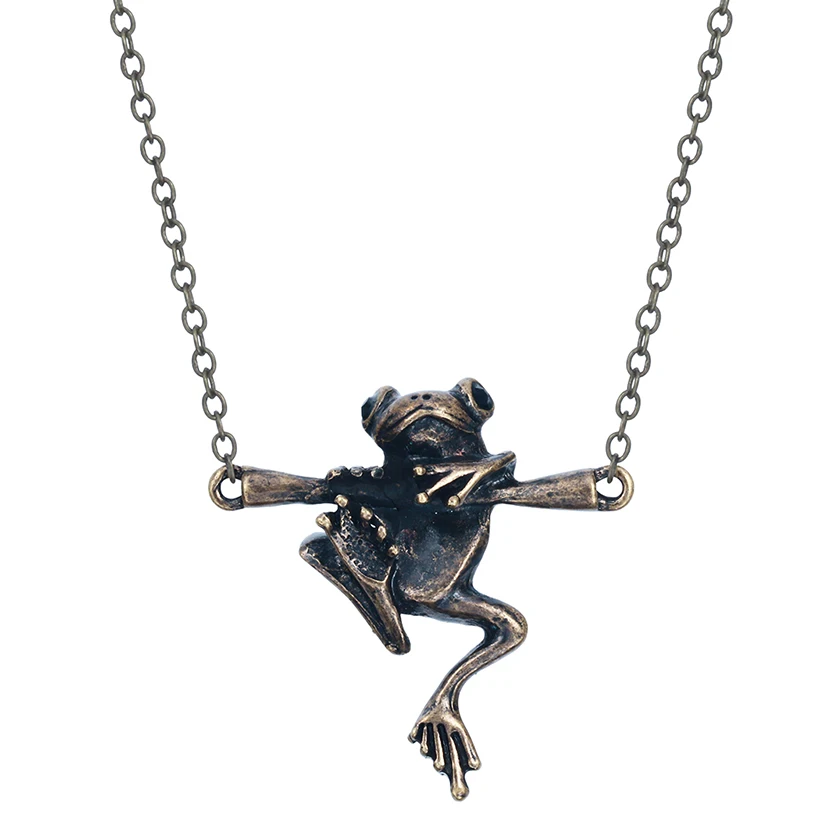 Cxwind Cute Baby Frog on a Branch Animal Charm Necklace Adorable 3D Frog Pendant Necklace Jewelry Collar Accessories Pendant