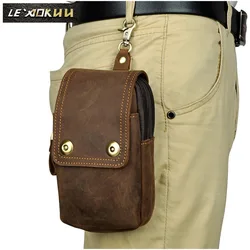 Real Leather men Casual Design Small Waist Bag Pouch Cowhide Fashion Hook Waist Belt Pack Cigarette Case Phone Pouch 011