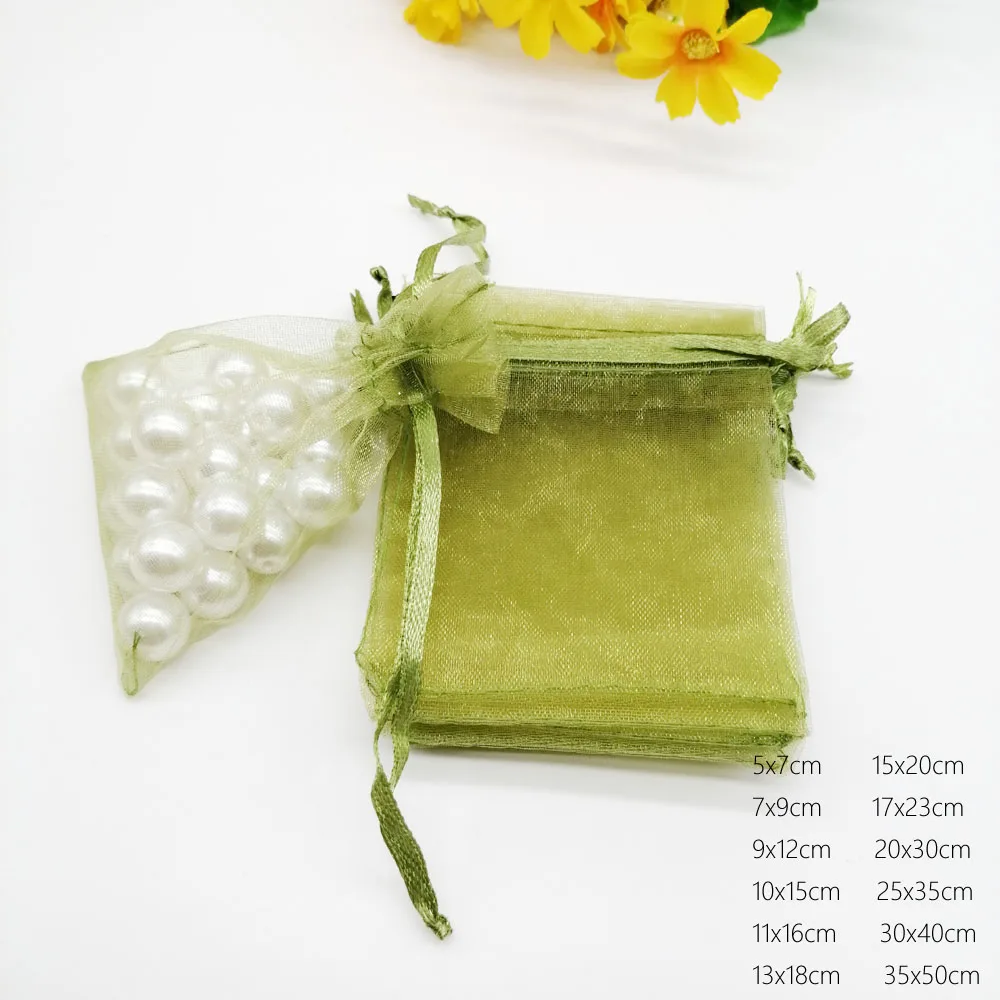 1000pcs Wholesale Small Organza Drawstring Bags Army Green Gift Pouch Sachet Packaging Wedding Party Favors Birthday Displays