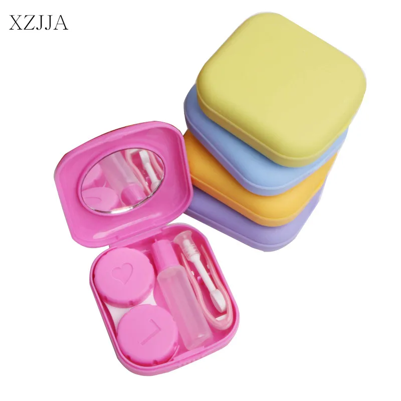 XZJJA 2PCS Candy Color Contact Lenses Storage Box Cute Contact lens Case Box Eyes Care Kit Holder Washer Cleaner Container