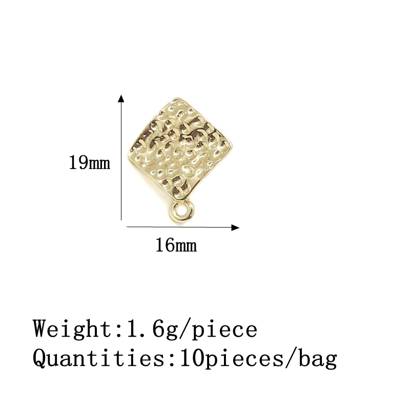 2025 New 19*16mm 10pieces/bag Zinc Alloy Gold Rhombus Ripple Earring Base Connectors Linkers for DIY Earring Jewelry Accessories