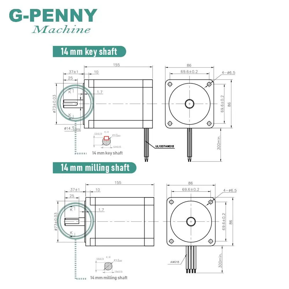 NEMA 34 CNC stepper motor 86X155mm 13 N.m 6A shaft 14mm nema 34 stepping motor 1700Oz-in for CNC engraving machine 3D printer