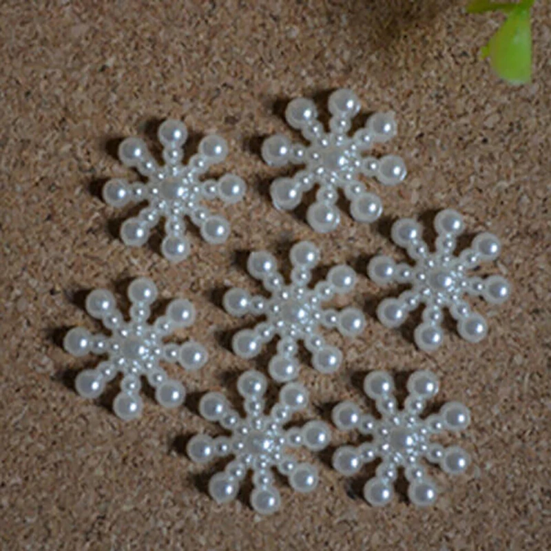 100Pcs/lot White DIY Snowflake Artificial Flatback Pearl Christmas Card Making DIY Craft High Quality